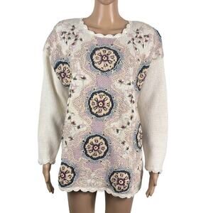 Vintage Jennifer Reed Handmade Knit Granny Cottage Core Sweater (M)